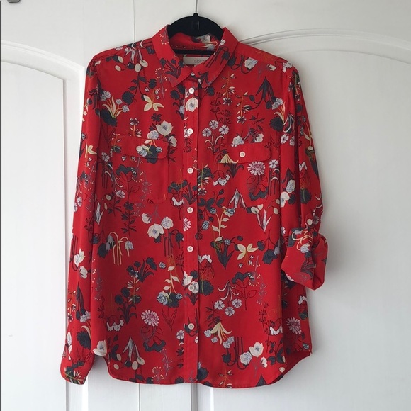 LOFT red floral blouse- size M - Picture 5 of 5